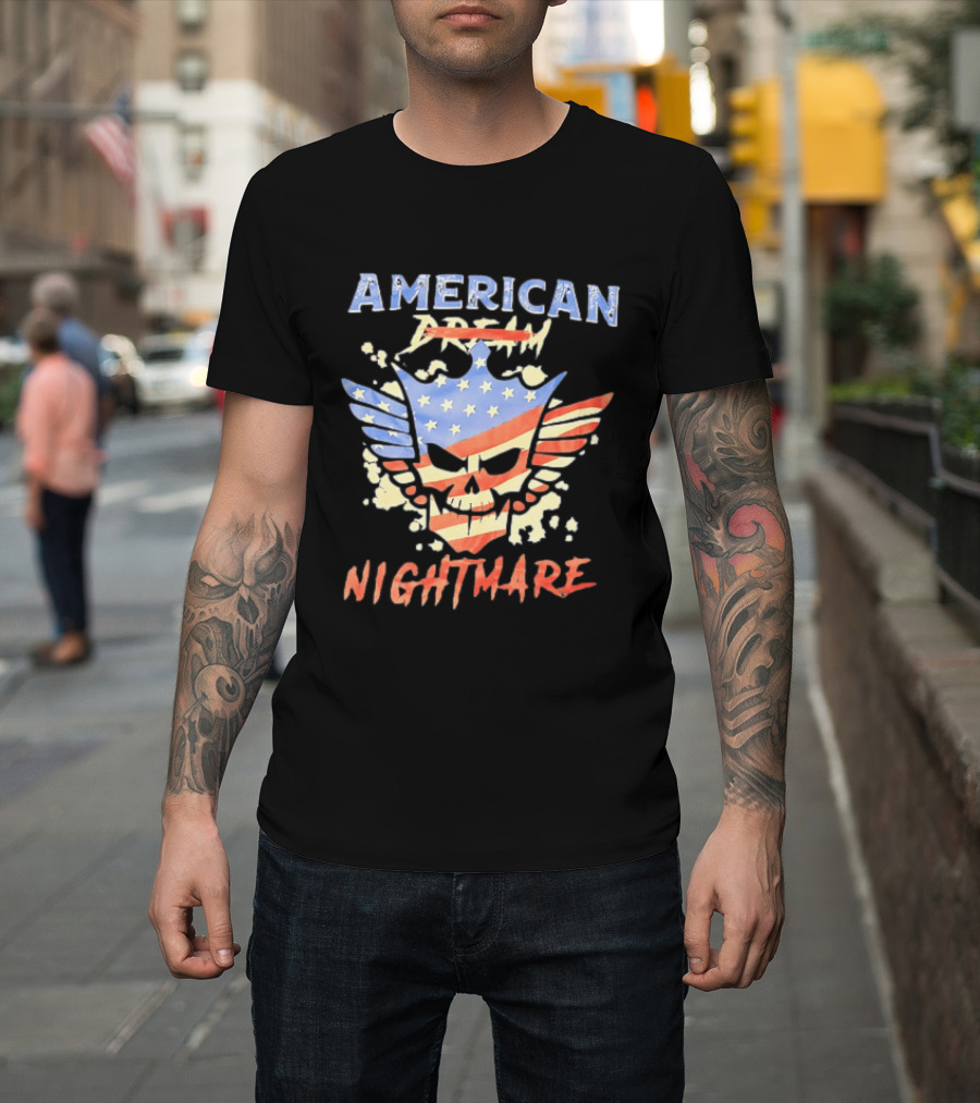American Dream Nightmare Skull Patriotic Stars And Stripes T-Shirt