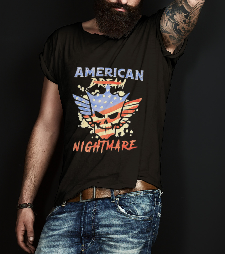 American Dream Nightmare Skull Patriotic Stars And Stripes T-Shirt