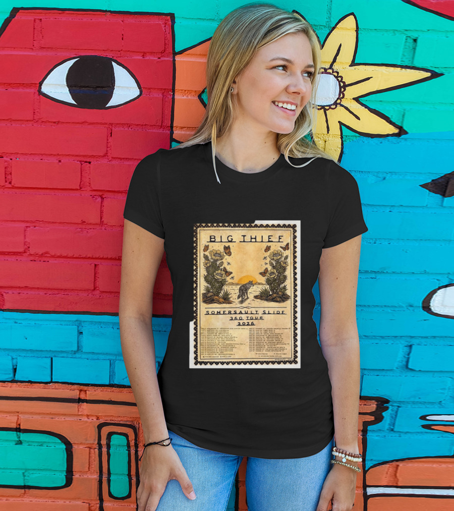 Big Thief Somersault Slide 360 Tour 2026 Wolf And Butterflies Mountain Scene T-Shirt