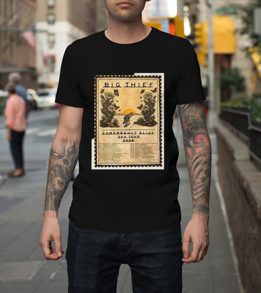 Big Thief Somersault Slide 360 Tour 2026 Wolf And Butterflies Mountain Scene T-Shirt