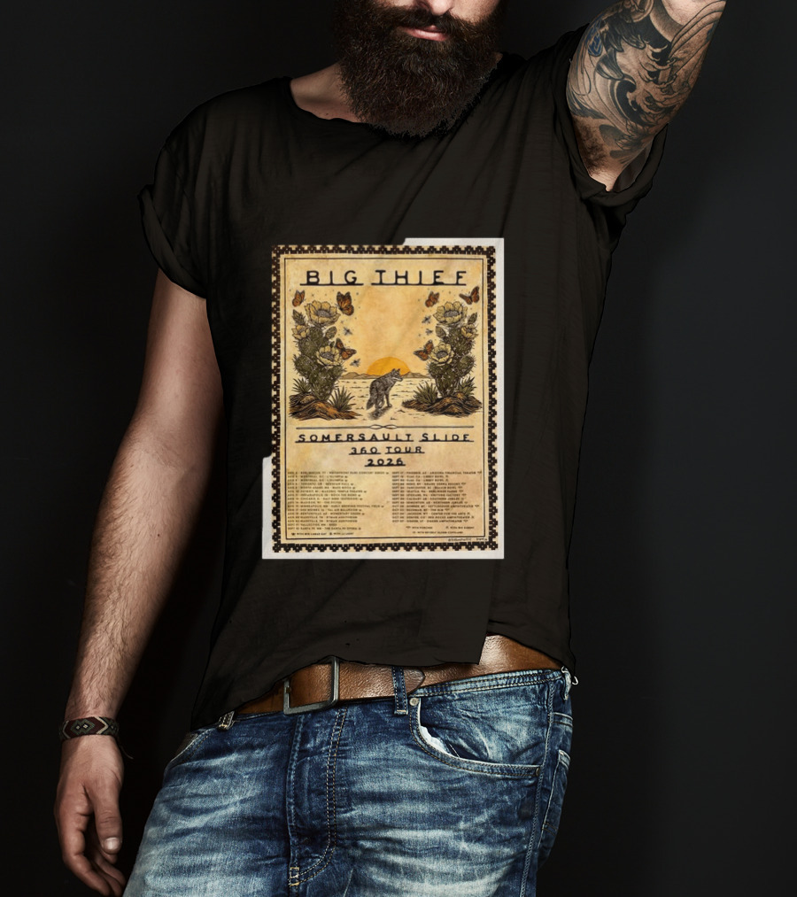 Big Thief Somersault Slide 360 Tour 2026 Wolf And Butterflies Mountain Scene T-Shirt