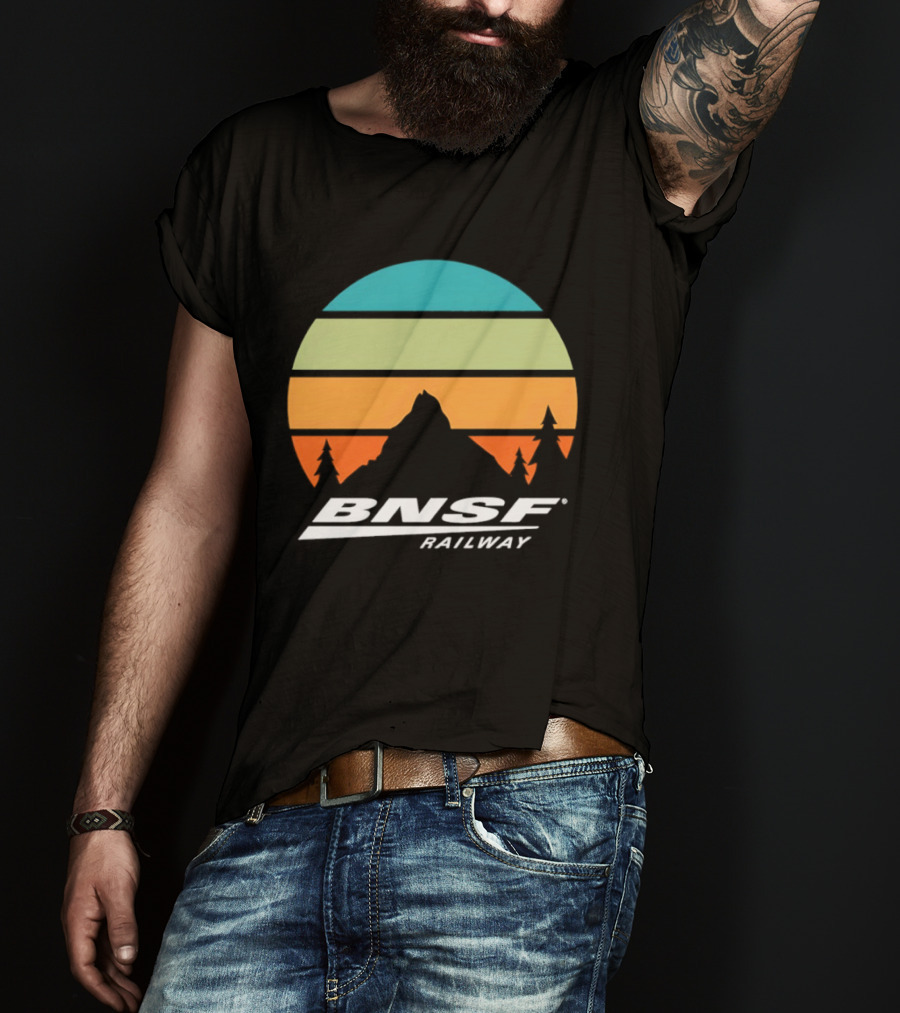 BNSF Railway Mountain Landscape Retro Sunset T-Shirt