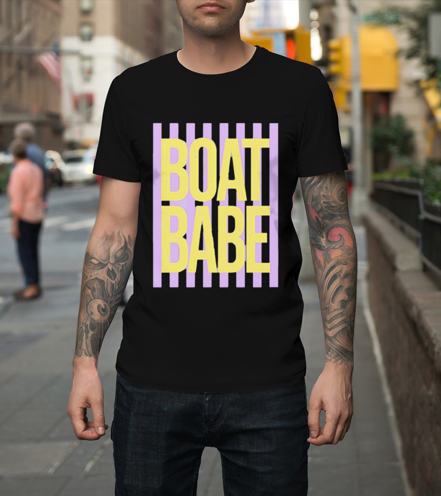Boat Babe Distressed Striped Nautical Violet Yellow Letters T-Shirt