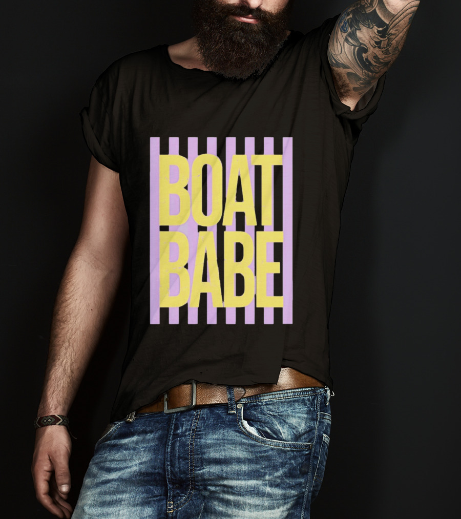 Boat Babe Distressed Striped Nautical Violet Yellow Letters T-Shirt