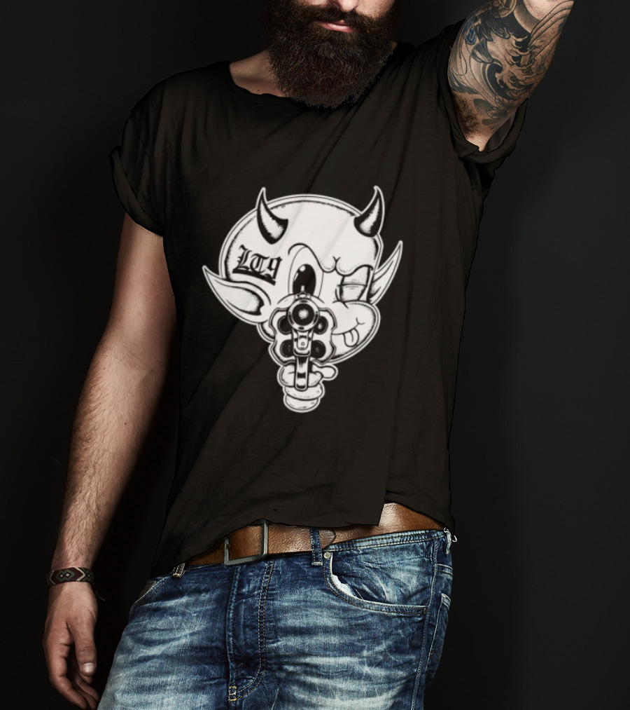 Loadthanine Store Devil Gun Horns Mask T-Shirt