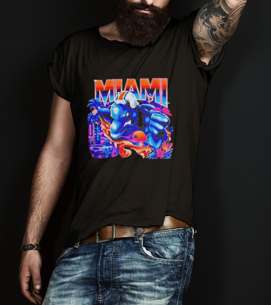 Miami Dolphins Rare Nutmeg Vintage Neon Miami Vice T-Shirt