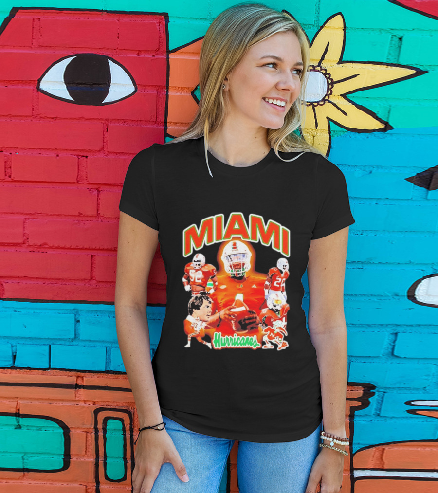 Miami Hurricanes Football Players Collage With Iconic Team Spirit T-Shirt