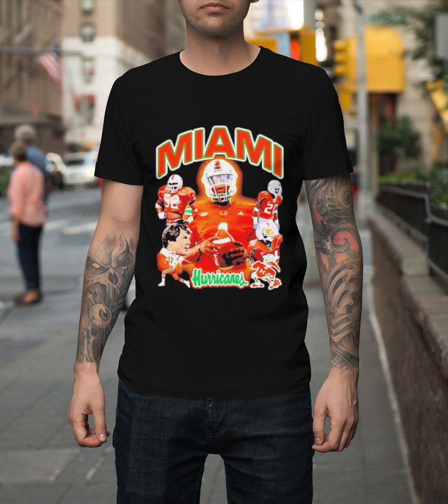 Miami Hurricanes Football Players Collage With Iconic Team Spirit T-Shirt