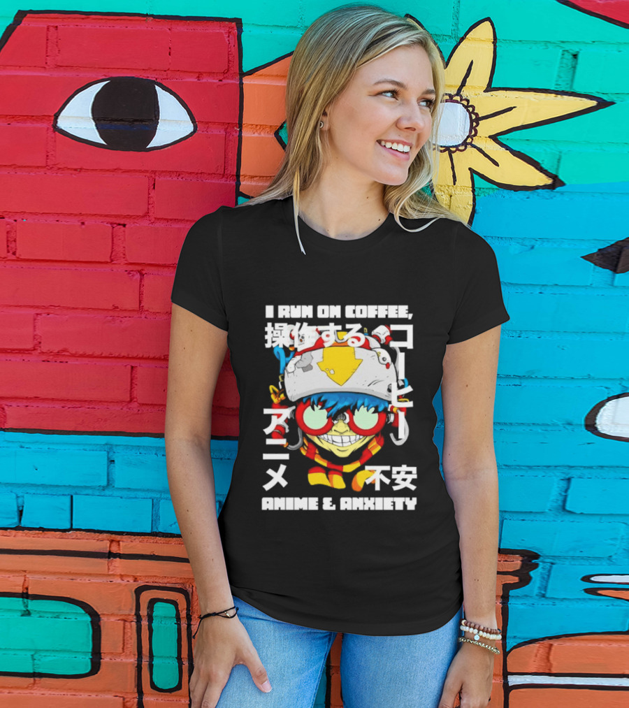 I Run On Coffee Anime And Anxiety Colorful T-Shirt