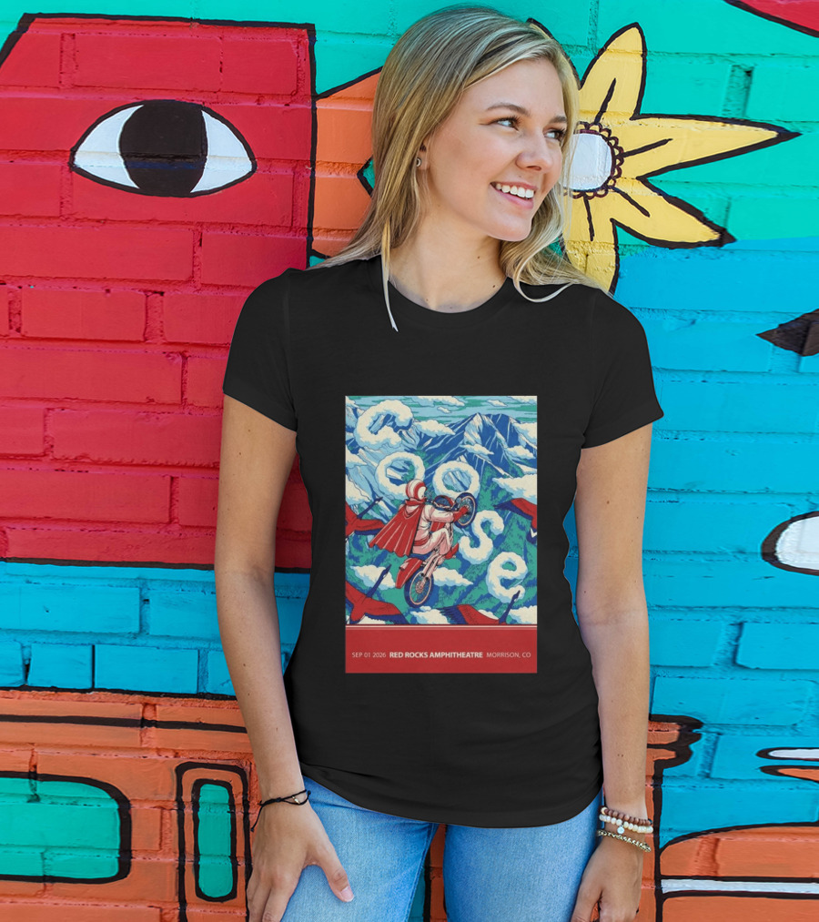 Sep 01 2026 Goose Red Rocks Amphitheatre Morrison CO Tour Motorcycle And Birds T-Shirt