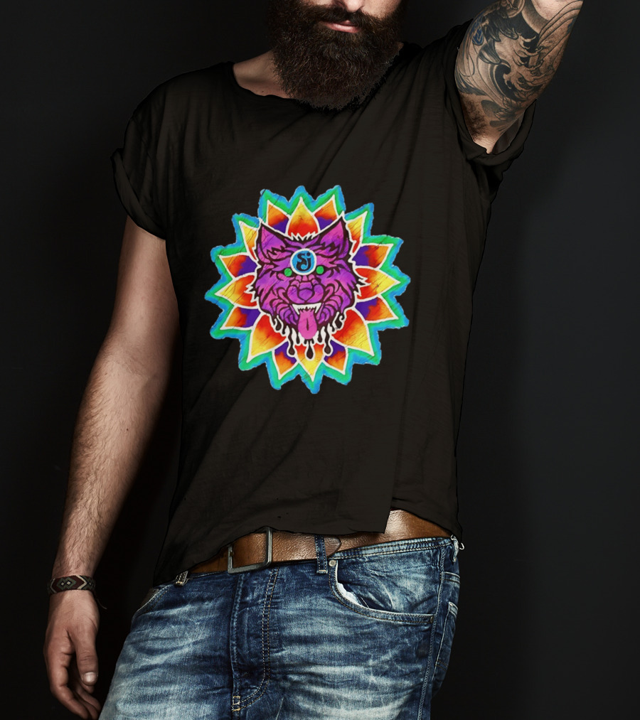 Sj Wolf Mandala Psychedelic Tribal Vivid T-Shirt