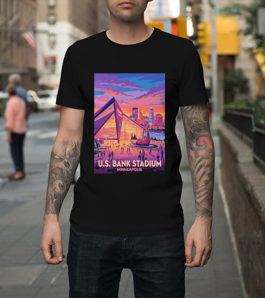U.S. Bank Stadium Minneapolis Skyline Viking Boat Minnesota T-Shirt