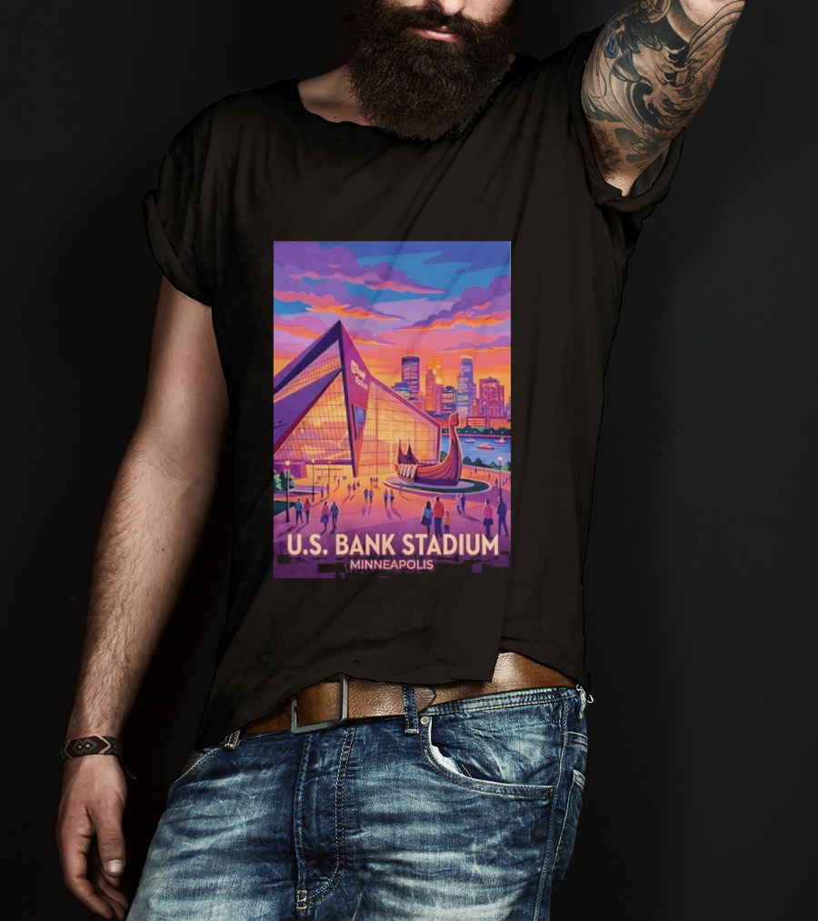 U.S. Bank Stadium Minneapolis Skyline Viking Boat Minnesota T-Shirt