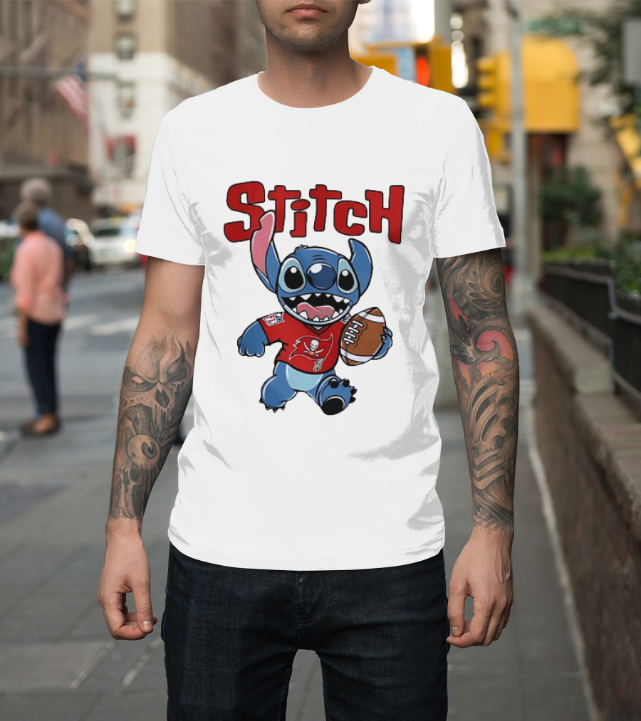Stitch Tampa Bay Buccaneers Football Character Wearing Team Jersey T-Shirt