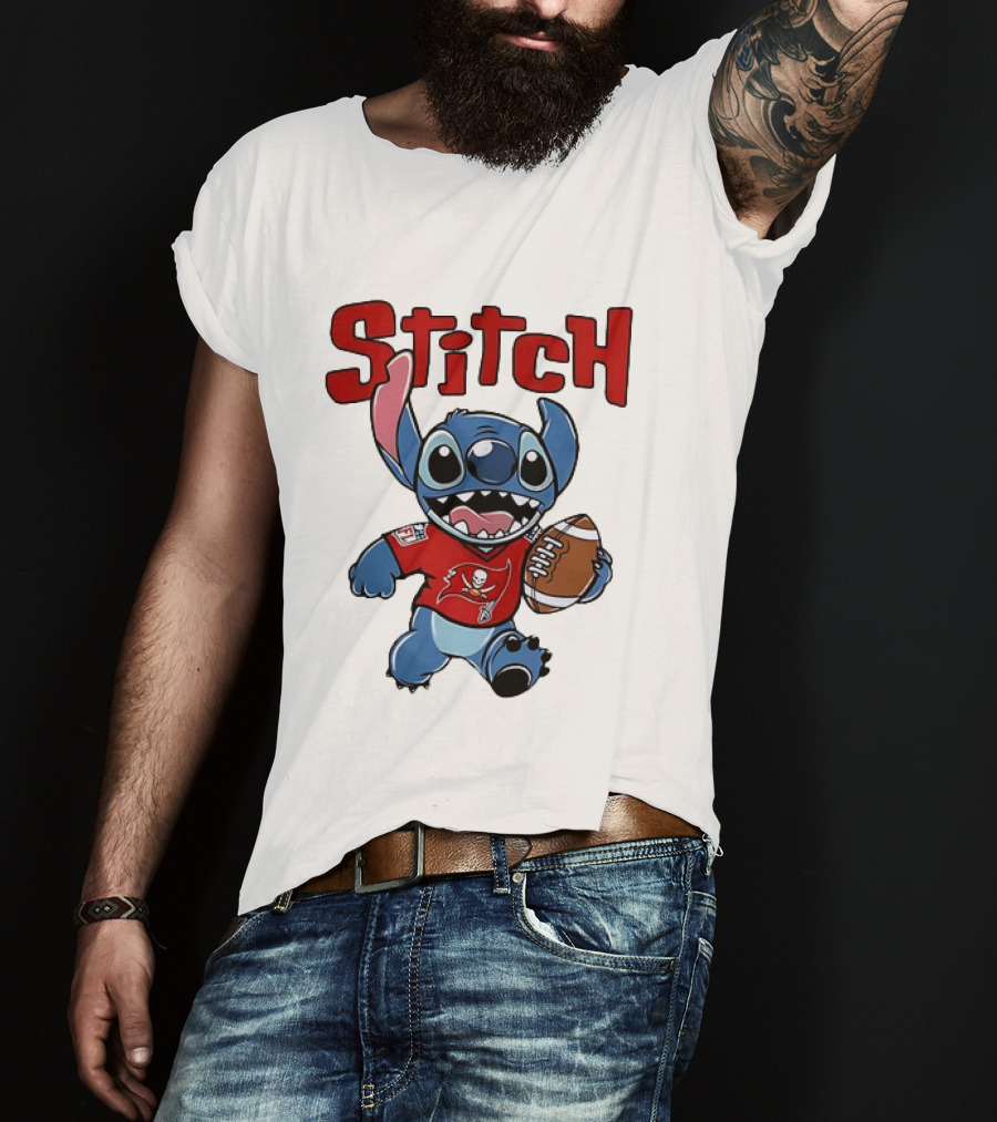 Stitch Tampa Bay Buccaneers Football Character Wearing Team Jersey T-Shirt