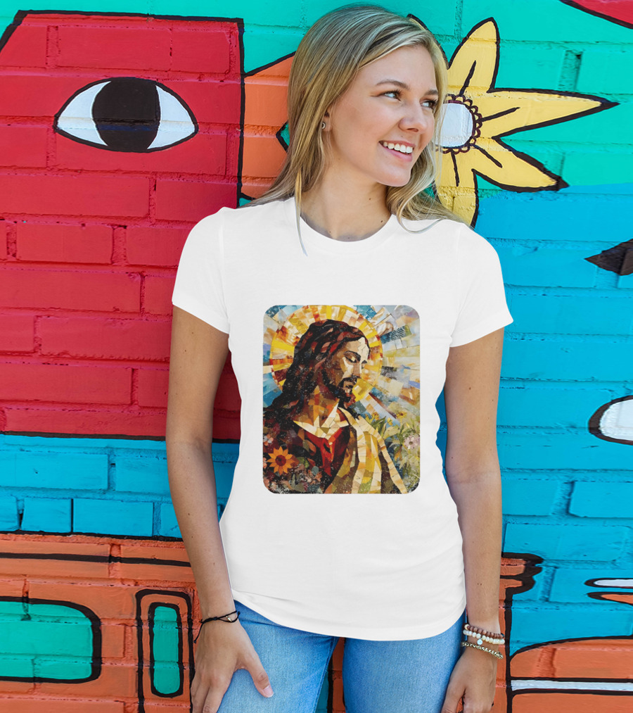 Jesus Christ Mosaic Sunflower Christian Religious T-Shirt