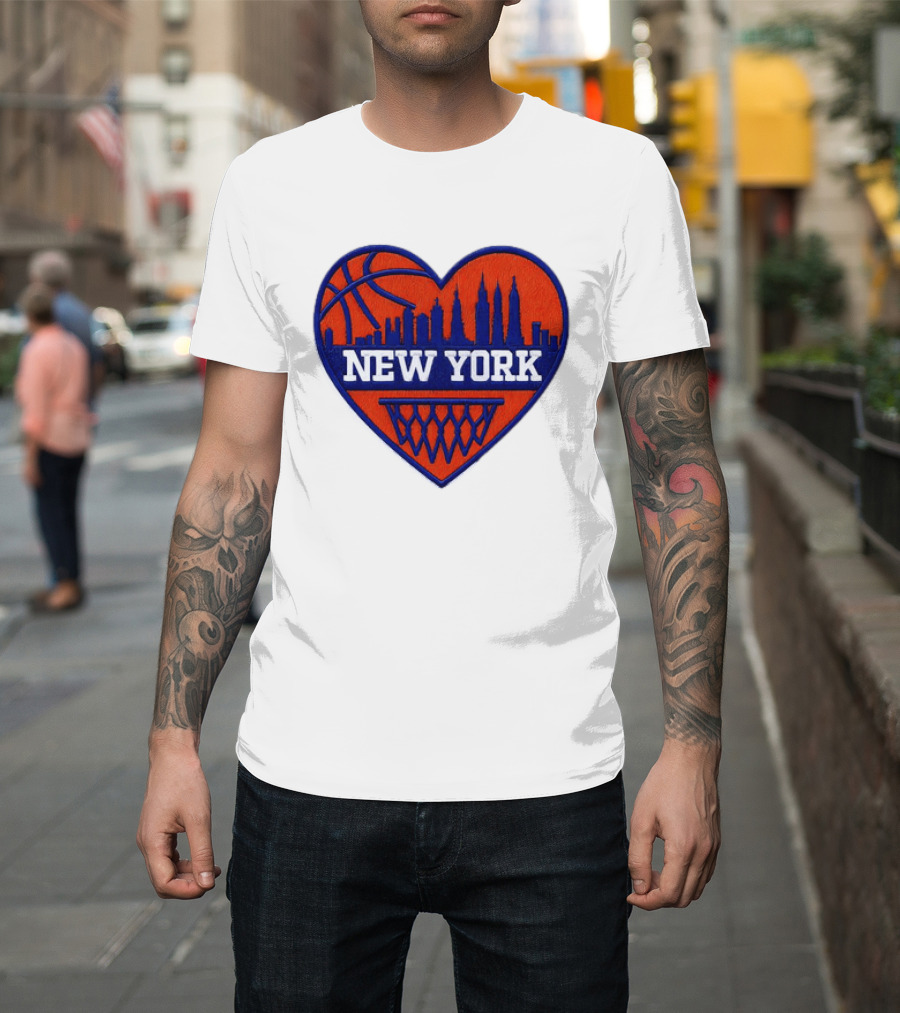 New York Knicks Heart Skyline Basketball Hoop T-Shirt