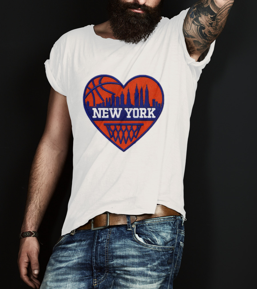 New York Knicks Heart Skyline Basketball Hoop T-Shirt