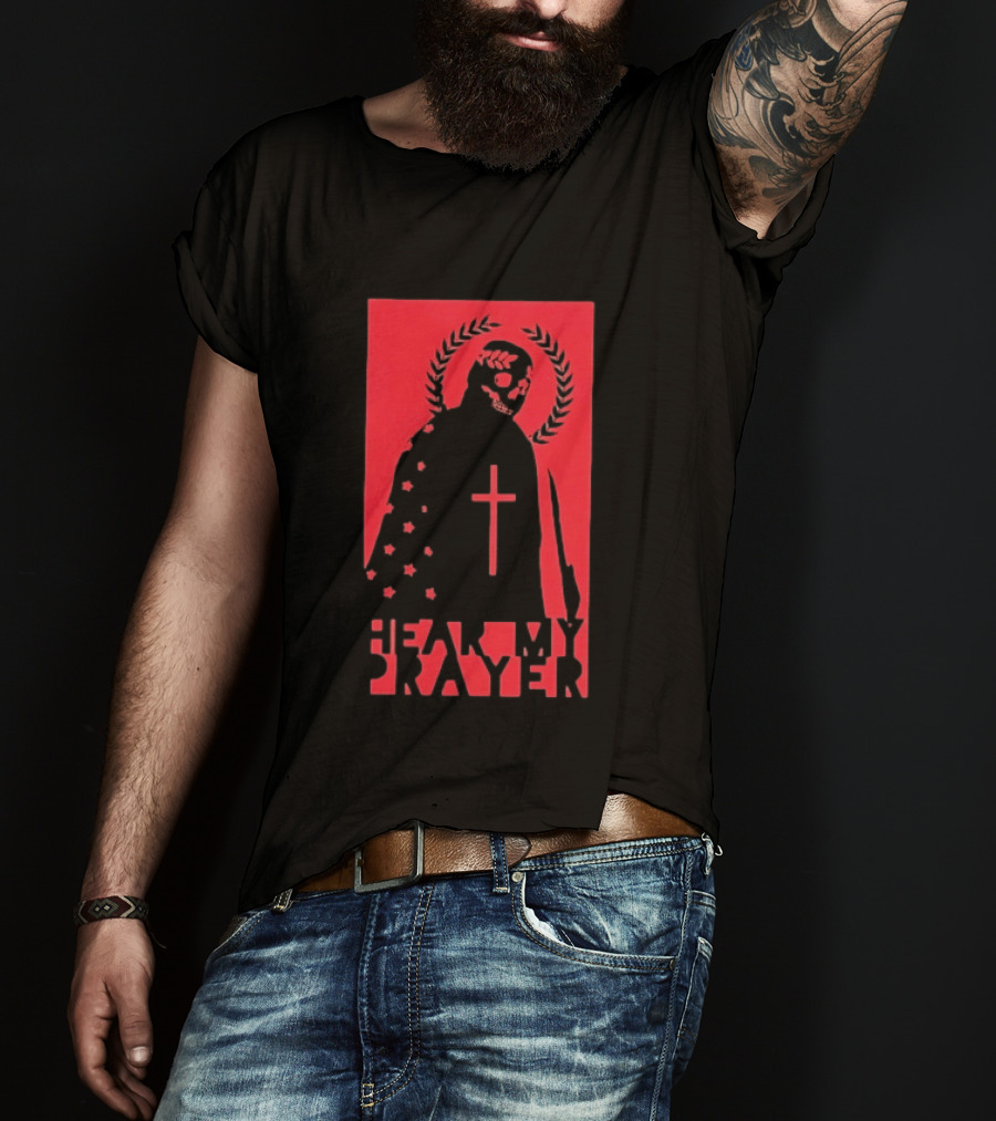 Hear My Prayer Skull Reaper Cross Halo Laural Wreath T-Shirt