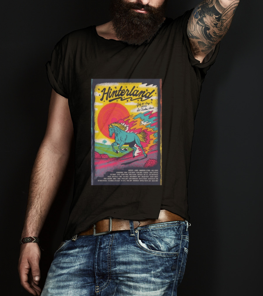 Hinterland Music Festival 2026 St. Charles Iowa July 30 August 2 Lineup Kaleidoscopic Horse T-Shirt