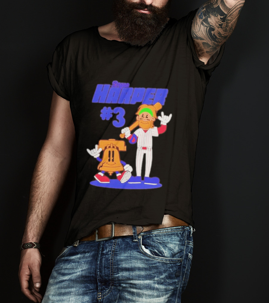 Bryce Harper #3 Philadelphia Phillies Cartoon Player And Liberty Bell T-Shirt