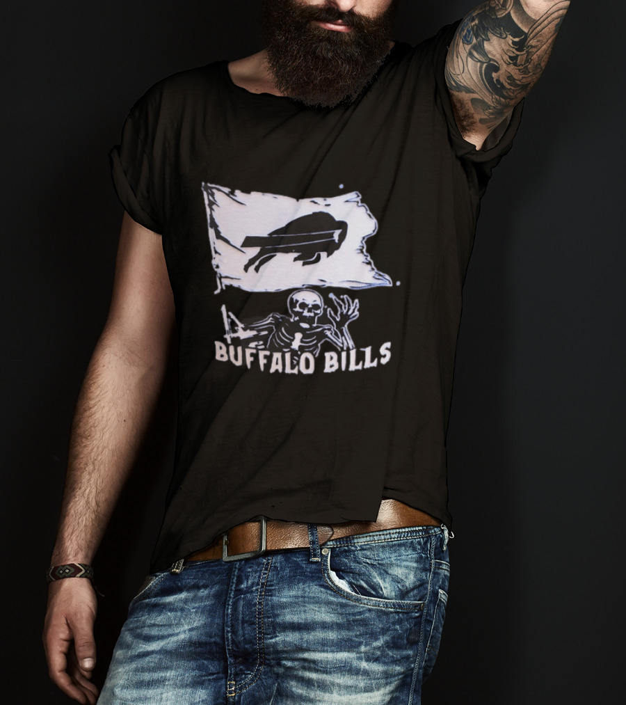 Buffalo Bills Skeleton Flag Football NFL Team Spirit T-Shirt