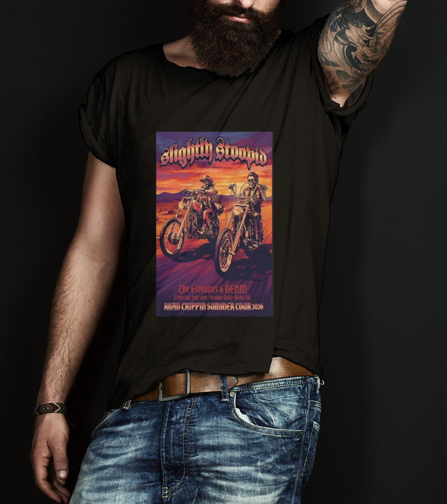 Slightly Stoopid Road Trippin Summer Tour 2026 The Elovaters DENM Boise Thursday July 30 Outlaw Field T-Shirt