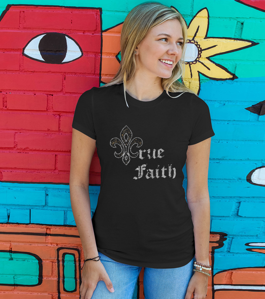 Crue Faith Fleur De Lis Rhinestone Ornament T-Shirt