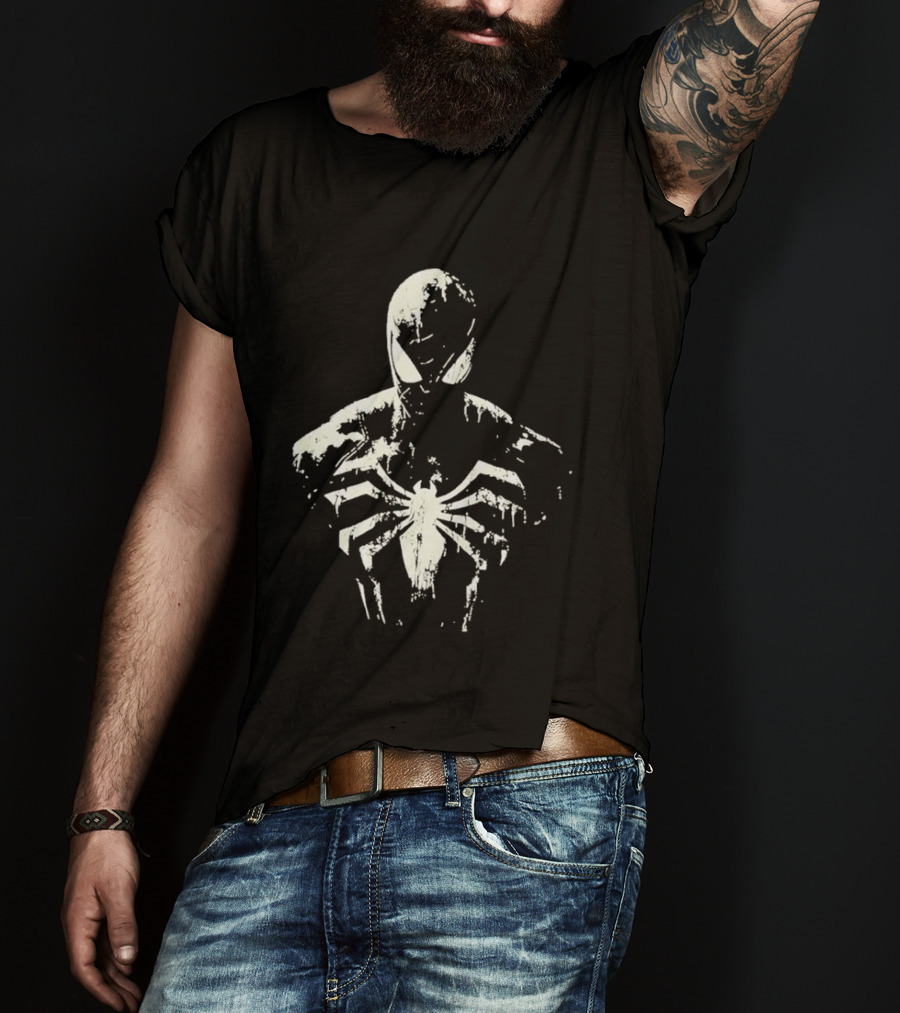 Spider Man Marvel Superhero White Symbol On Black T-Shirt