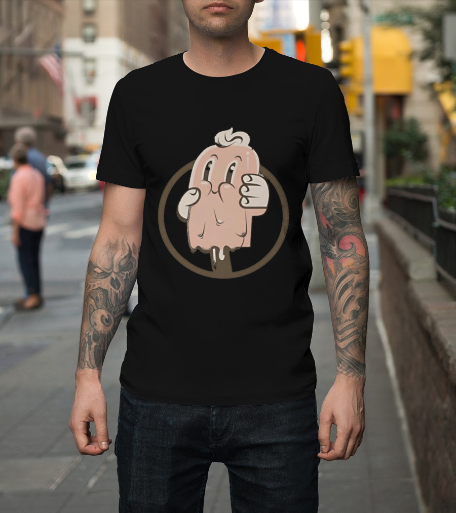 Melting Popsicle Cartoon Character With Circle T-Shirt