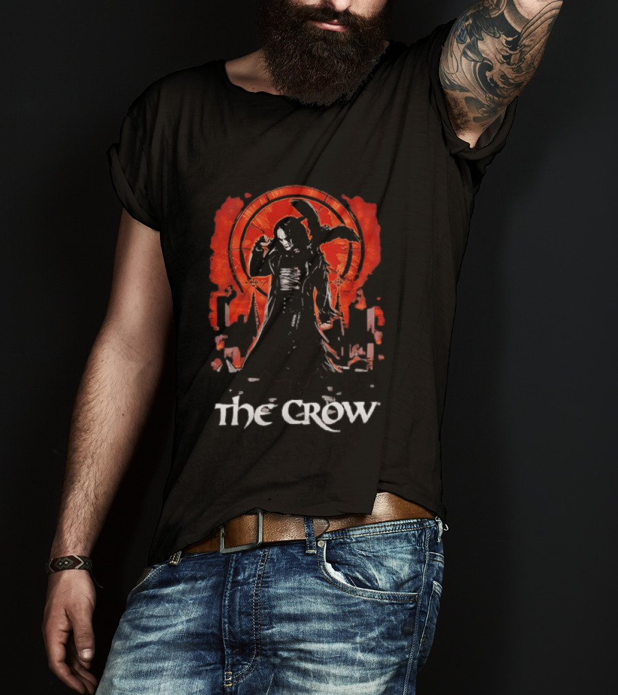 The Crow Brandon Lee Gothic Movie Iconic Dark Aesthetic With Red T-Shirt