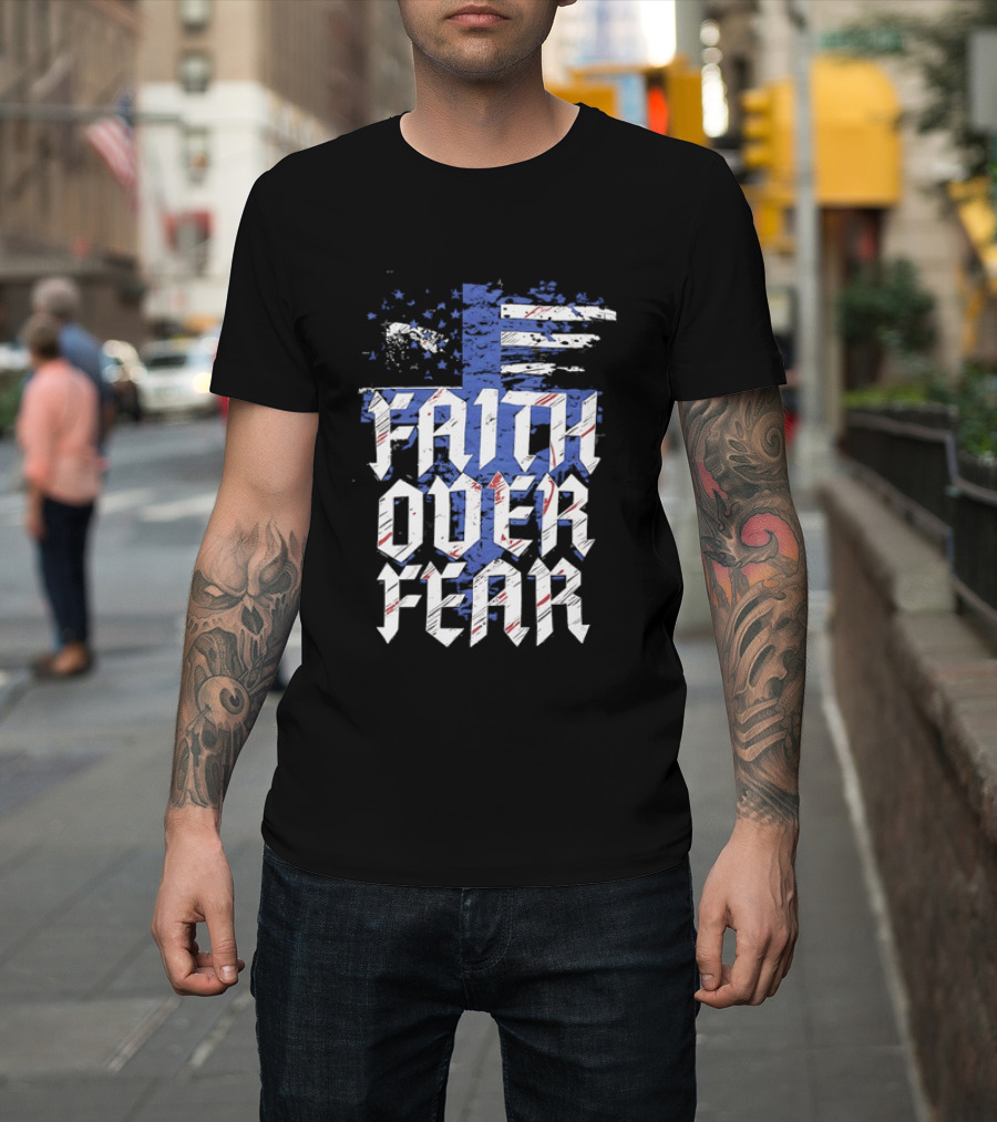 Faith Over Fear Distressed American Flag Cross T-Shirt
