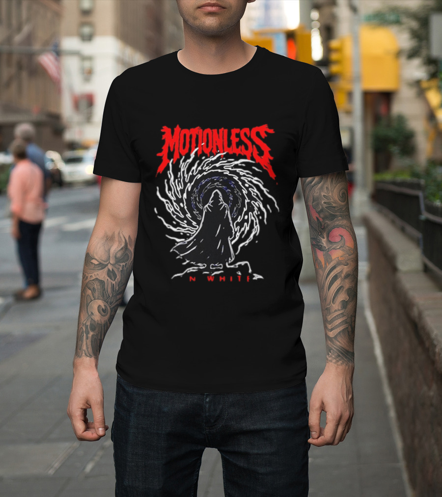 Motionless In White MIW The Sweat And Blood Tour 2026 Be Not Afraid Of The Dark Cloaked Figure Spiral T-Shirt