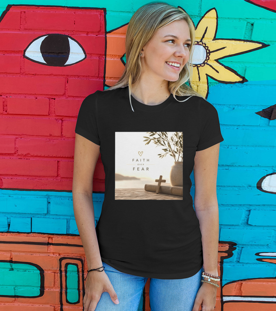 Faith Over Fear Christian Cross Heart With Bible And Olive Branches T-Shirt