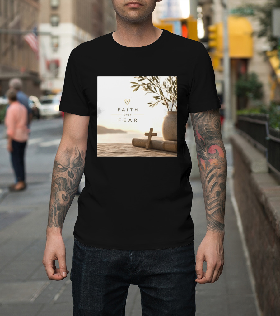 Faith Over Fear Christian Cross Heart With Bible And Olive Branches T-Shirt