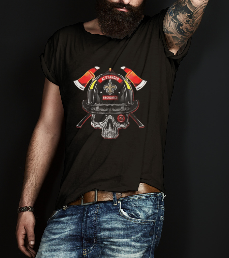 New Orleans Saints Alexander Firefighter Skull Helmet Axes T-Shirt