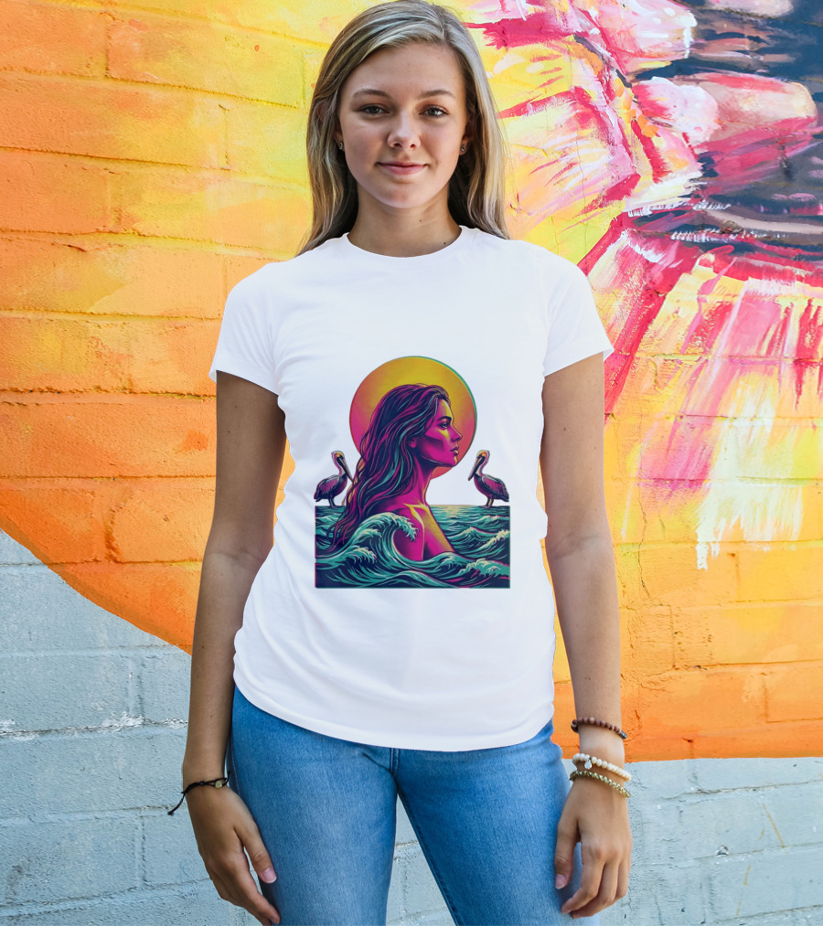 Gulf Coast Sunset Pelican Waves Woman T-Shirt