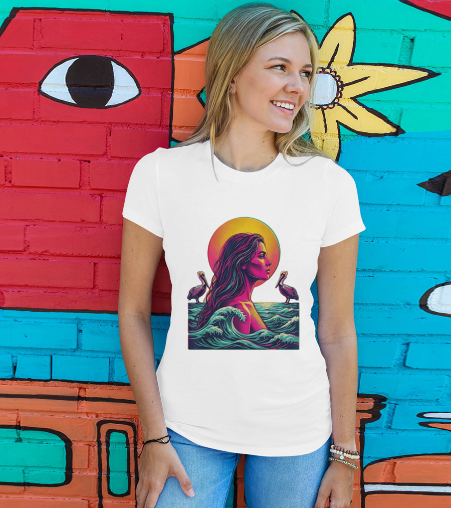 Gulf Coast Sunset Pelican Waves Woman T-Shirt