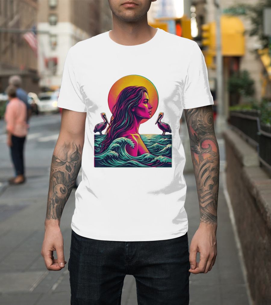 Gulf Coast Sunset Pelican Waves Woman T-Shirt