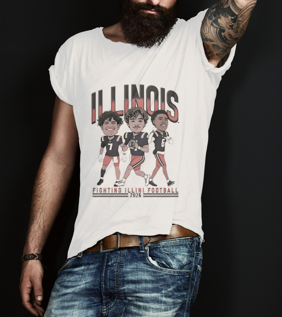 Illinois Fighting Illini Football 2026 Caricature Players Team Spirit T-Shirt