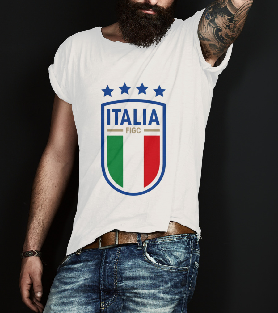 Italia FIGC Emblem Four Stars Badge Green White Red T-Shirt