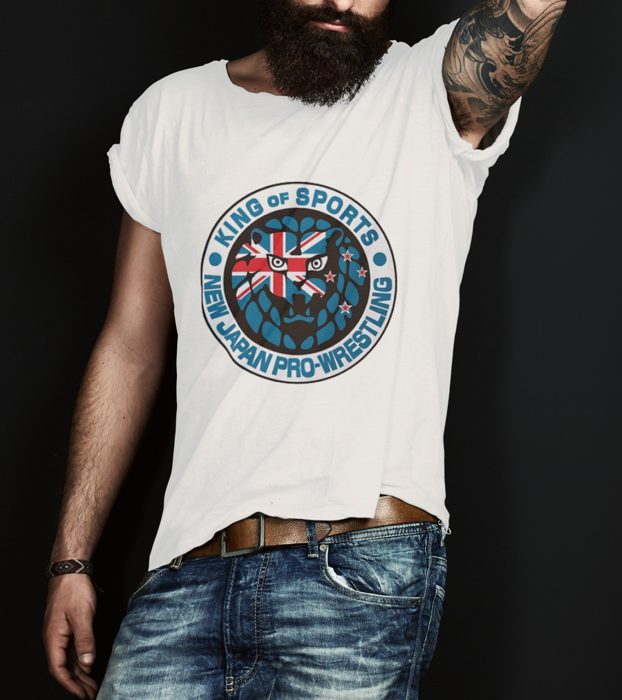New Japan Pro Wrestling King Of Sports Lion Mark Icon With Union Jack And Stars T-Shirt