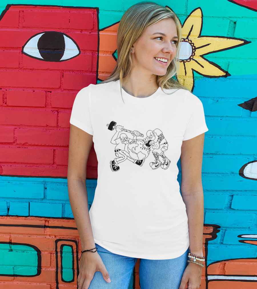 Skinhead Hammering The World Subculture Earth Tattoo T-Shirt
