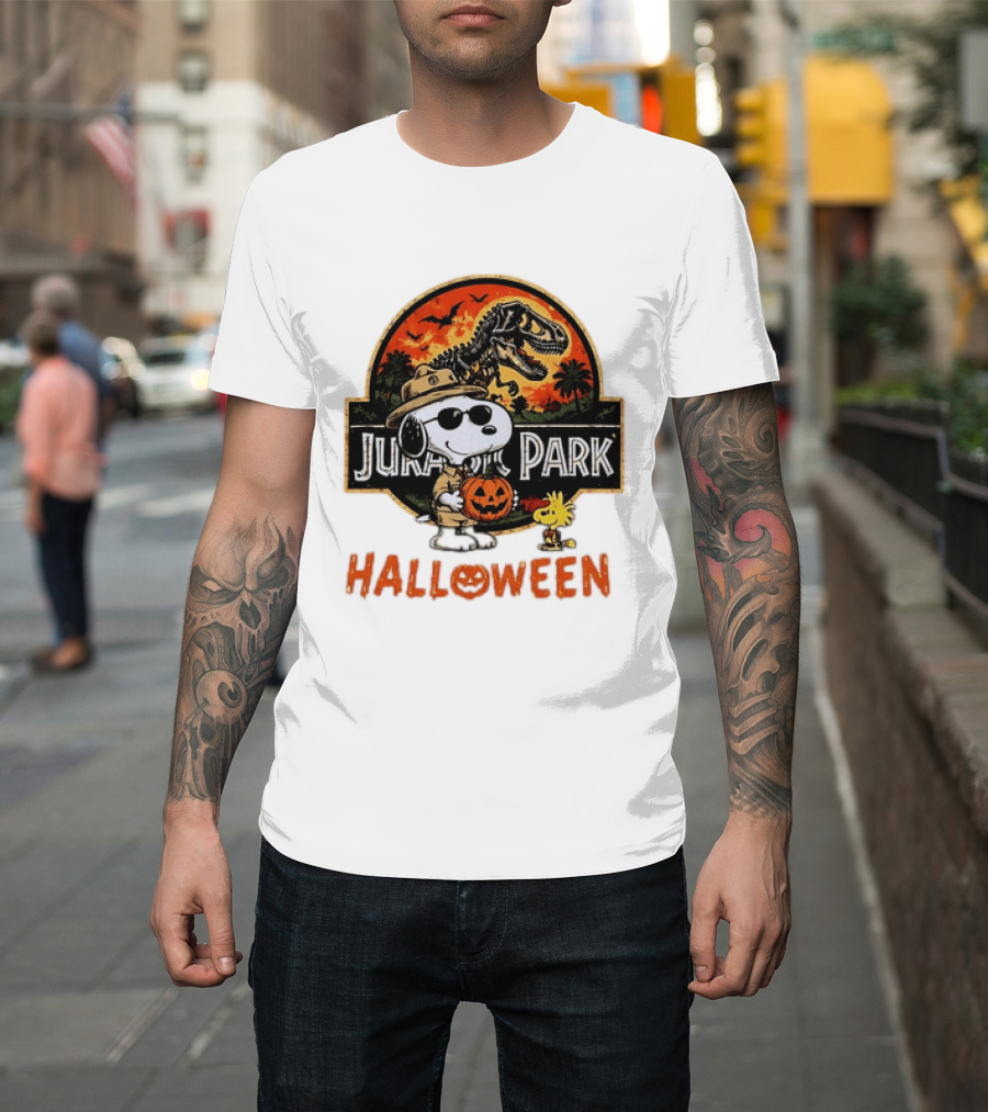 Snoopy Woodstock Jurassic Park Halloween Pumpkin T-Shirt