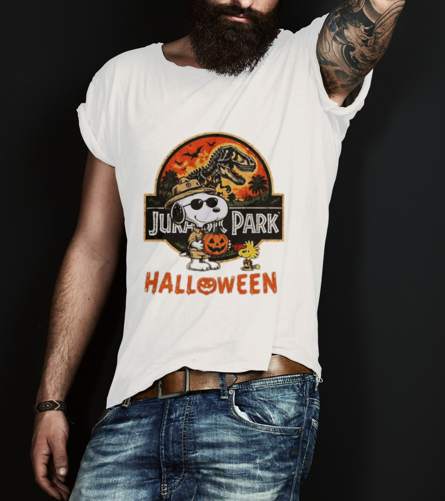 Snoopy Woodstock Jurassic Park Halloween Pumpkin T-Shirt