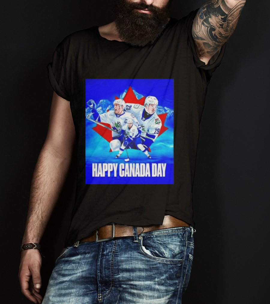 Abbotsford Canucks Happy Canada Day Celebration Collage With Hockey Players And Maple Leaf T-Shirt