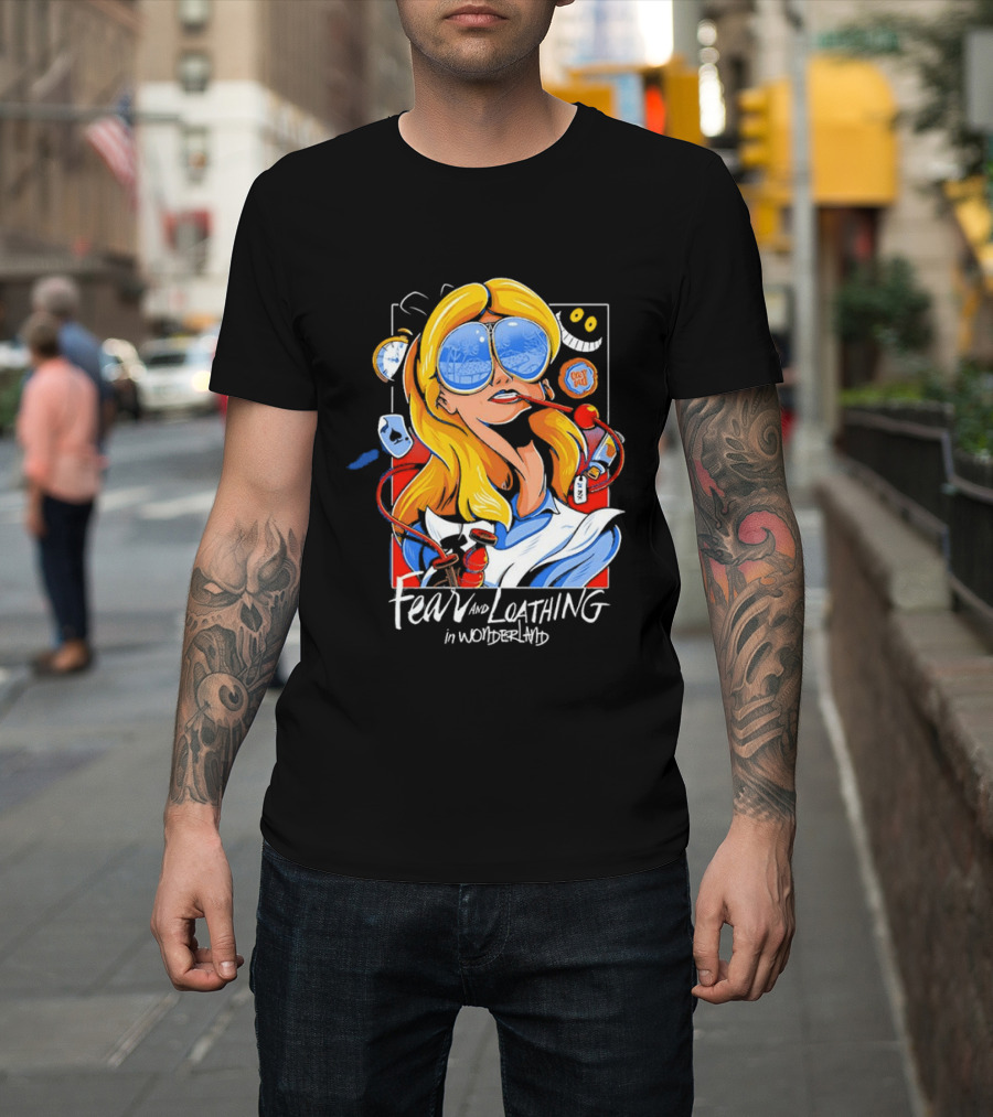 Alice Fear And Loathing In Wonderland Smoking Sunglasses Psychedelic T-Shirt