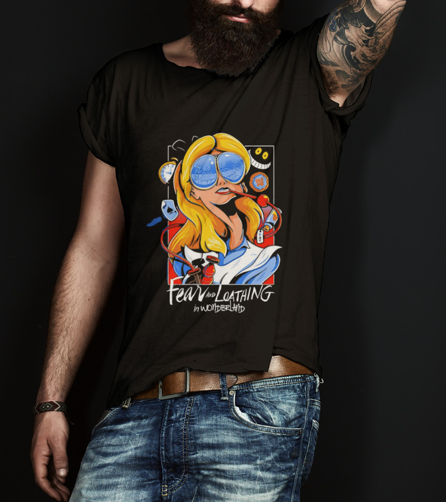 Alice Fear And Loathing In Wonderland Smoking Sunglasses Psychedelic T-Shirt