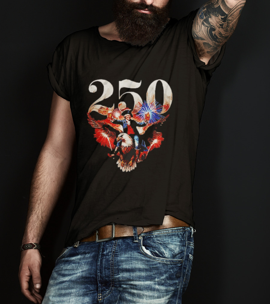 America 250 Ben Franklin Bald Eagle Fireworks T-Shirt