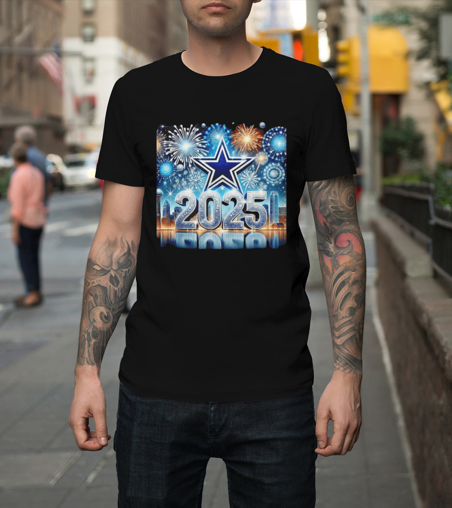 Dallas Cowboys 2025 New Year Firework Celebration Skyline T-Shirt